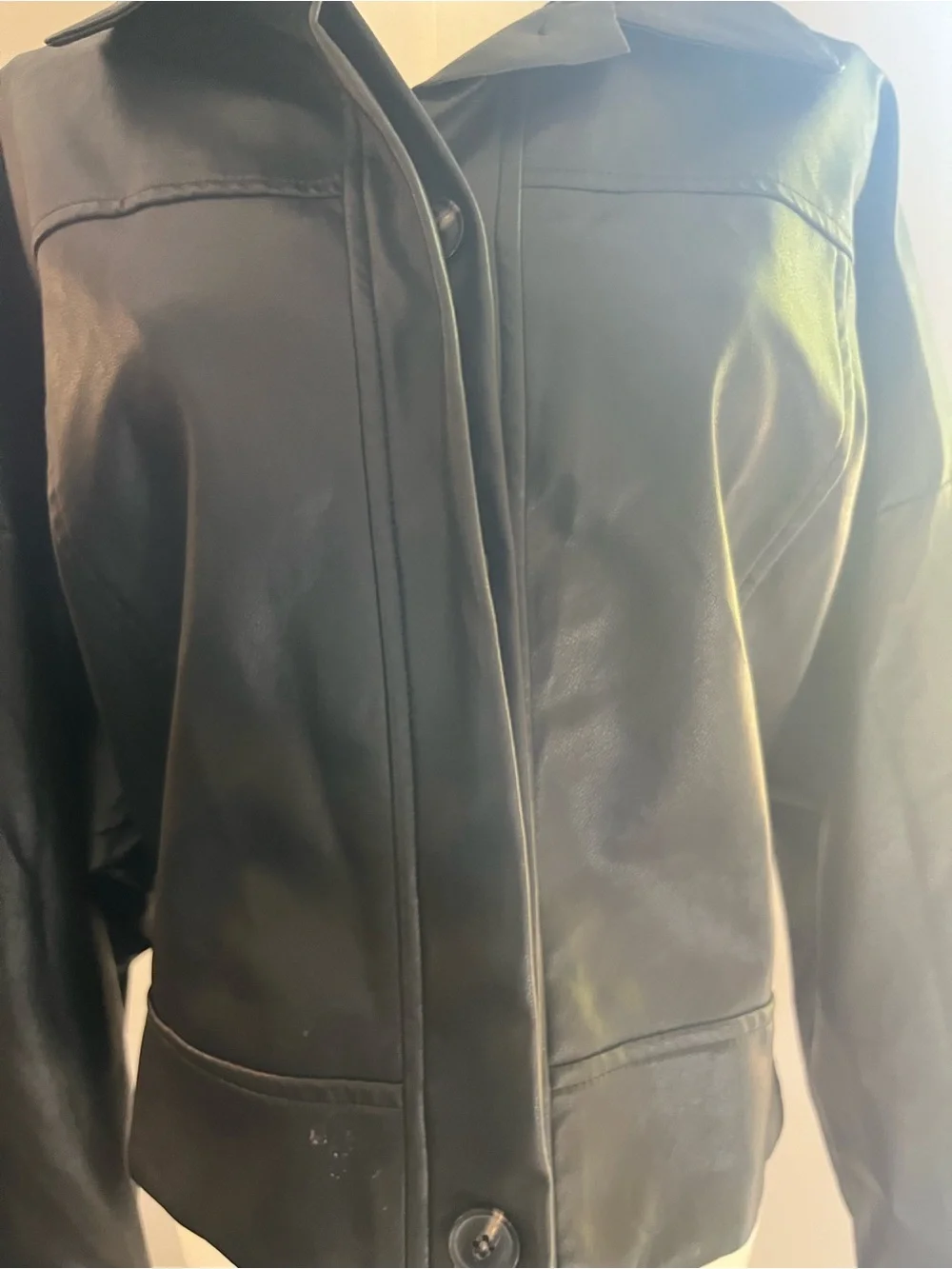 Black Faux Leather Zip-Front Jacket - Women Medium